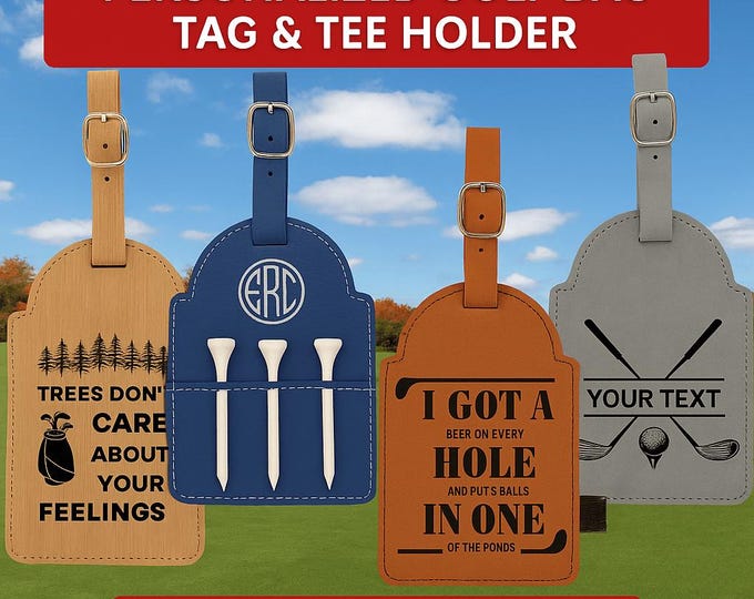 Personalized Golf Bag Tag with Tees | Custom Golf Gift for Men | Engraved Golf Accessories | Funny Retirement, Dad, or Tournament Gift