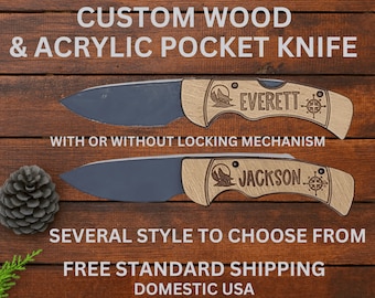 Kids Wood Play Pocket Knife| Custom Pocket Knife | Personalized  Folding Knife | Toy Engraved Knife | Personalized Gift | Montessori Toy