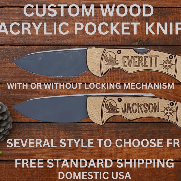 Kids Wood Play Pocket Knife| Custom Pocket Knife | Personalized  Folding Knife | Toy Engraved Knife | Personalized Gift | Montessori Toy