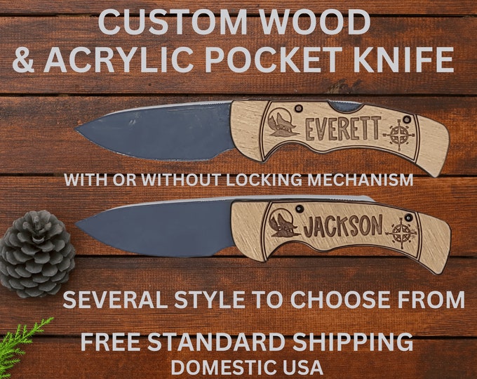 Kids Wood Play Pocket Knife| Custom Pocket Knife | Personalized  Folding Knife | Toy Engraved Knife | Personalized Gift | Montessori Toy
