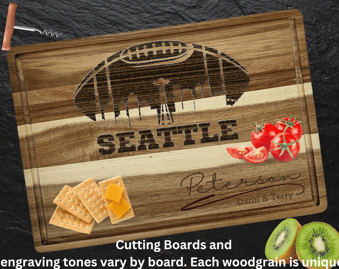 Seattle Cutting Board | Personalized Cutting Board | Football Fan Gift | Tailgating Wood Charcuterie Board | Custom Cheese Chopping Board