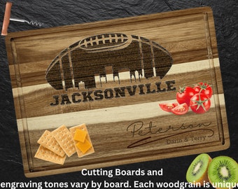 Jacksonville Custom Cutting Board – Personalized Acacia Wood Football Gift, Laser Engraved Serving Board, Sports Fan Super Bowl Party Decor