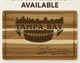 Tampa Bay Football Cutting Board | Personalized Acacia Wood Board | Custom Tailgating Gift | Engraved Charcuterie Cheese Board