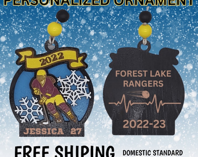 Personalized Hockey Ornament | Girls Hockey Gift | Custom Christmas Hockey | Holiday Hockey Gift | Hockey Team Ornament | Hockey Keepsake