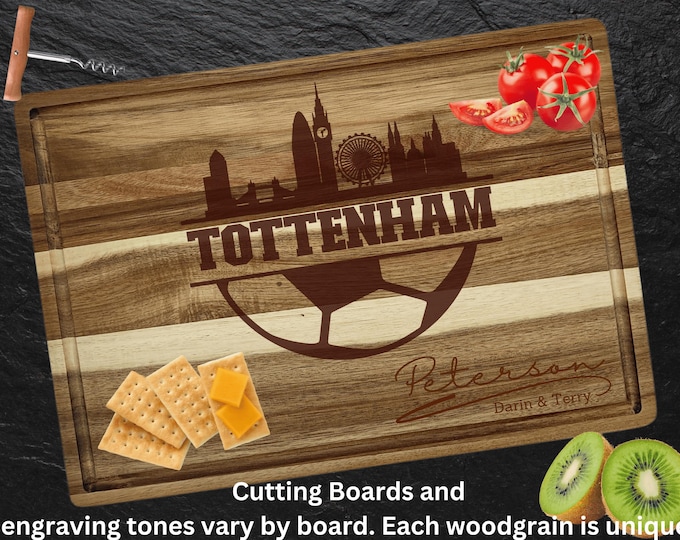 Tottenham Cutting Board | Personalized Cutting Board | Football Fan Gift | Tailgating Wood Charcuterie Board | Custom Soccer Cheese Board