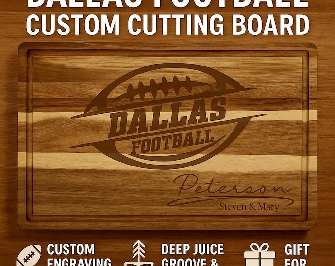 Personalized Dallas Football Cutting Board: Acacia Wood Sports Fan Gift