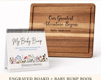 Baby Bump Pregnancy Keepsake Book & Personalized Cutting Board Gift Set