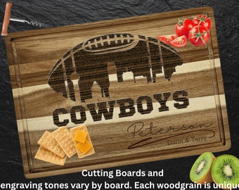 Dallas Custom Cutting Board – Personalized Acacia Wood Football Gift, Laser Engraved Serving Board, Sports Fan Super Bowl Party Decor