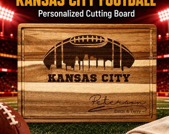 Personalized Kansas City Football Cutting Board | Custom Engraved Acacia Board