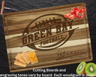 Green Bay Football Cutting Board | Personalized Acacia Wood Charcuterie Tray | Custom Super Bowl Party Gift for Sports Fans