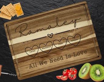 Personalized Cutting Board | Family Cheese Board | Acacia Wood Charcuterie Board | Custom Rectangular Cheese Chopping Board | Couples Gift