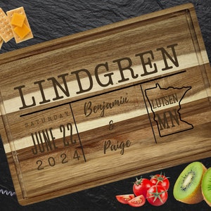 Personalized Cutting Board | Wedding Gift | Acacia Wood Charcuterie Board | Custom Rectangular Cheese Chopping Board | Couples Gift
