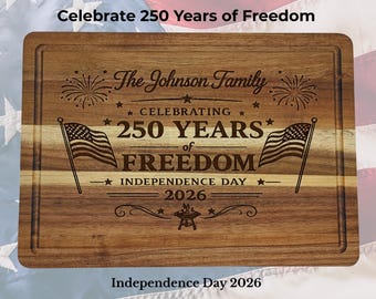 Tabla de cortar personalizada para el 250 aniversario de la Independencia, regalo patriótico personalizado con nombre familiar, tabla para barbacoa del 4 de julio de 2026, Estados Unidos 250
