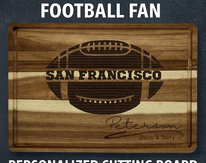 San Francisco Football Cutting Board | Personalized Acacia Wood | Custom Game Day Gift | Tailgating & Holiday Serving Tray