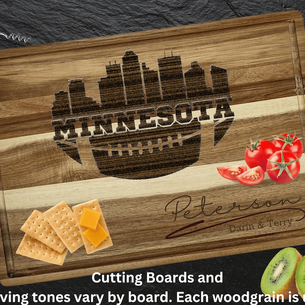 Minnesota Cutting Board | Personalized Cutting Board | Football Super Bowl | Acacia Wood Charcuterie Board | Custom Cheese Chopping Board