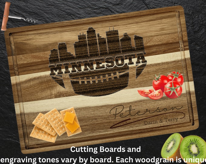Minnesota Cutting Board | Personalized Cutting Board | Football Fan Gift | Acacia Wood Charcuterie Board | Custom Cheese Chopping Board