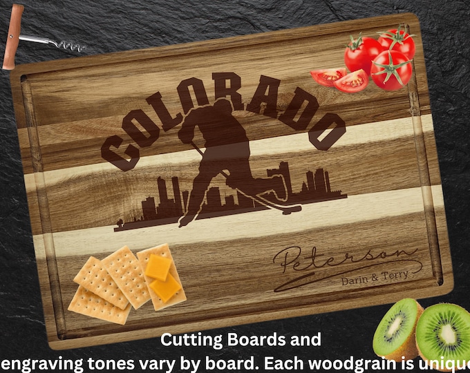 Colorado Cutting Board | Personalized Cutting Board | Hockey Fan Gift | Acacia Wood Charcuterie Board | Custom Cheese Chopping Board