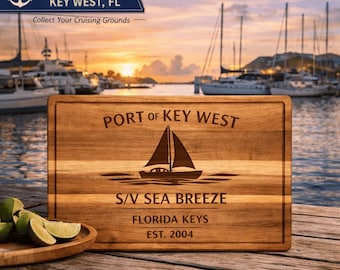 Personalized Sailboat Cutting Board Custom Engraved Nautical Gift with Boat Name, Home Port, Wedding Anniversary Retirement Gift for Sailors
