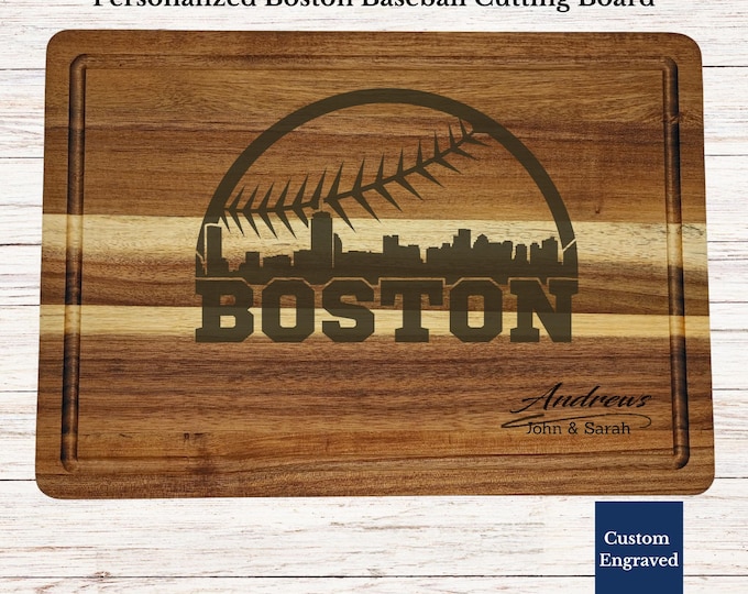 Personalized Boston Baseball Cutting Board, Custom Boston Fan Gift, Engraved Wood Board, Wedding Gift, Housewarming Gift