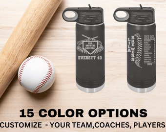 Baseball Softball Water Bottles | Custom Team Water Bottle | Personalized Softball Baseball Gift | End of Season Gift | Coach Thank You Gift
