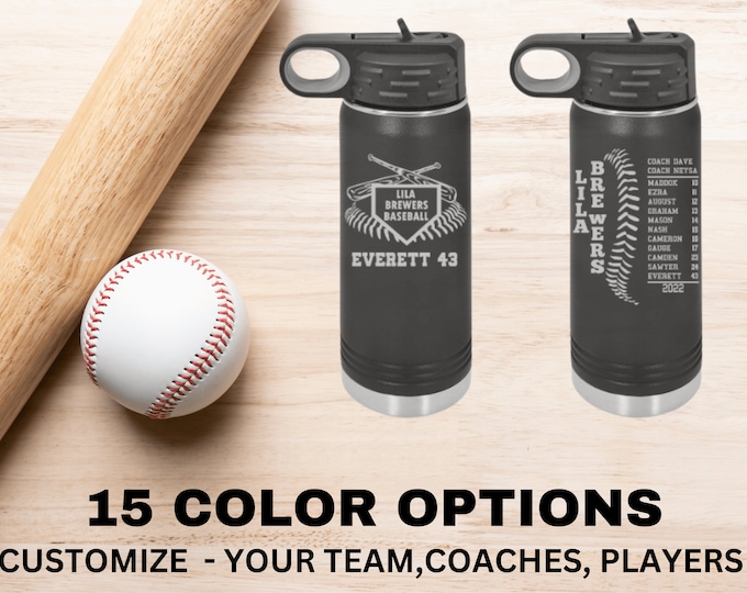 Baseball Softball Water Bottles | Custom Team Water Bottle | Personalized Softball Baseball Gift | End of Season Gift | Coach Thank You Gift