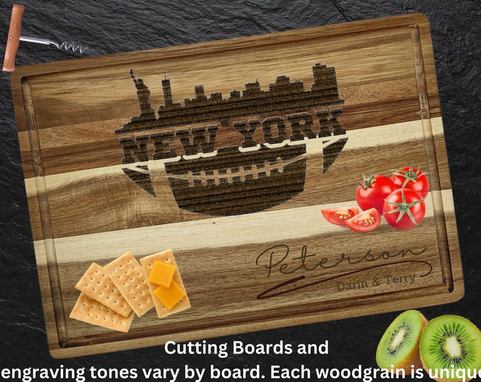 New York Cutting Board | Personalized Cutting Board | Football Fan Gift | Tailgating Wood Charcuterie Board | Custom Cheese Chopping Board