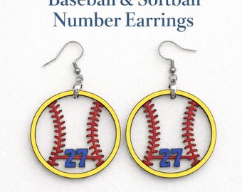 Baseball & Softball Number Earrings | Lightweight Team Fan Jewelry | Custom Jersey Number Earrings | Sports Mom Gift