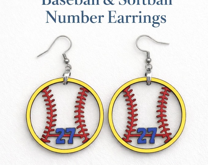 Baseball & Softball Number Earrings | Lightweight Team Fan Jewelry | Custom Jersey Number Earrings | Sports Mom Gift