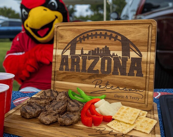 Arizona Custom Cutting Board – Personalized Acacia Wood Football Gift, Laser Engraved Serving Board, Sports Fan Super Bowl Party Decor