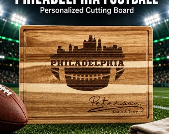 Philadelphia Football Cutting Board | Personalized Acacia Wood Board | Tailgating Charcuterie Board | Football Fan Gift, Custom Cheese Board