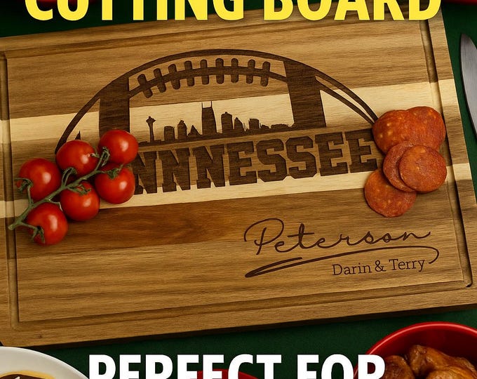 Personalized Tennessee Football Cutting Board – Custom Engraved Acacia Wood Cheese Board – Sports Fan Game Day Gift