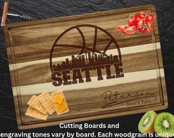 Seattle Cutting Board | Personalized Cutting Board | Basketball Fan Gift | Acacia Wood Charcuterie Board | Custom Cheese Chopping Board