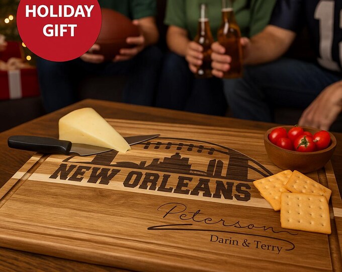 New Orleans Cutting Board | Personalized Cutting Board | Football Fan Gift | Holiday Wood Charcuterie Board | Custom Cheese Chopping Board