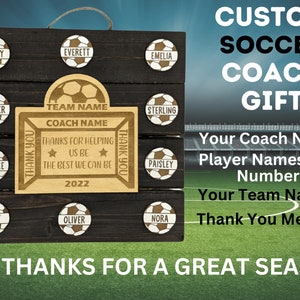 Personalized Soccer Coach Gift – Custom Wooden Plaque with Team & Player Names – End of Season Youth Coach Award