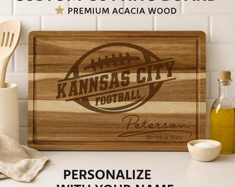 Personalized Kansas City Football Cutting Board: Acacia Wood Sports Fan Gift