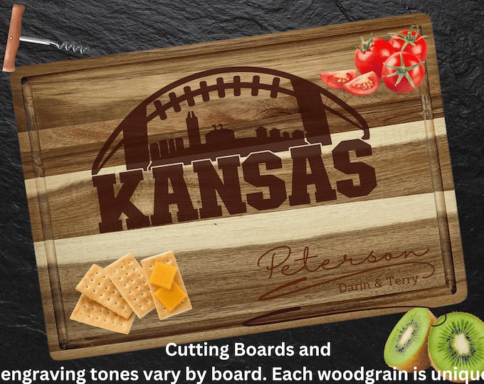 Kansas Cutting Board | Personalized Cutting Board | Football Fan Gift | Acacia Wood Charcuterie Board | Custom Cheese Board