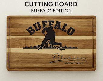 Buffalo Acacia Cutting Board Personalized for Hockey Fans with Gift Set Option