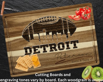 Detroit Cutting Board | Personalized Cutting Board | Football Fan Gift | Tailgating Wood Charcuterie Board | Custom Cheese Chopping Board