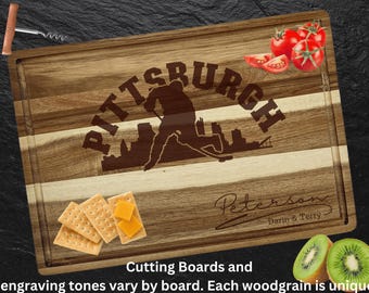 Pittsburgh Cutting Board | Personalized Cutting Board | Hockey Fan Gift | Acacia Wood Charcuterie Board | Custom Cheese Chopping Board