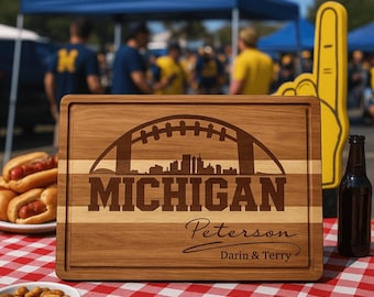 Customized Michigan Cutting Board - Perfect Gift for the Football Enthusiast - Personalized Sports Fan Cheese Chopping Board Gift