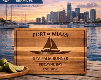 Personalized Sailboat Cutting Board Custom Engraved Nautical Gift with Boat Name, Home Port, Wedding Anniversary Retirement Gift for Sailors