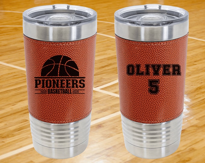 Custom Basketball Tumbler | Personalized Coach Gift | Basketball Team Insulated Tumbler | Leatherette 20 Ounce Tumbler | Hoops Player Gift