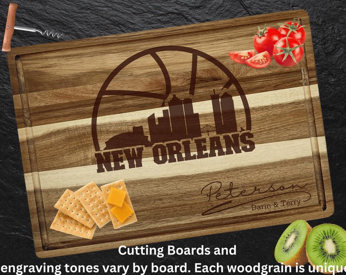 New Orleans Cutting Board | Personalized Cutting Board | Basketball Fan Gift | Acacia Wood Charcuterie Board | Custom Cheese Chopping Board