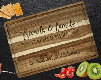 Personalized Cutting Board | Large Acacia Wood Charcuterie Board | Custom Rectangular Cheese Chopping Board | Gift for Mom | Couples Gift