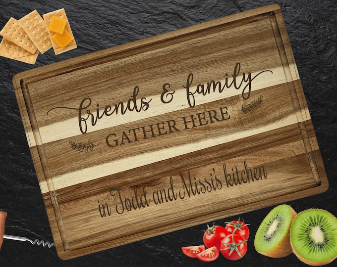 Personalized Cutting Board | Large Acacia Wood Charcuterie Board | Custom Rectangular Cheese Chopping Board | Gift for Mom | Couples Gift