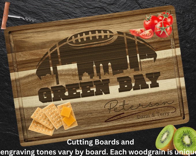 Green Bay Cutting Board | Personalized Cutting Board | Football Fan Gift | Tailgating Wood Charcuterie Board | Custom Cheese Chopping Board