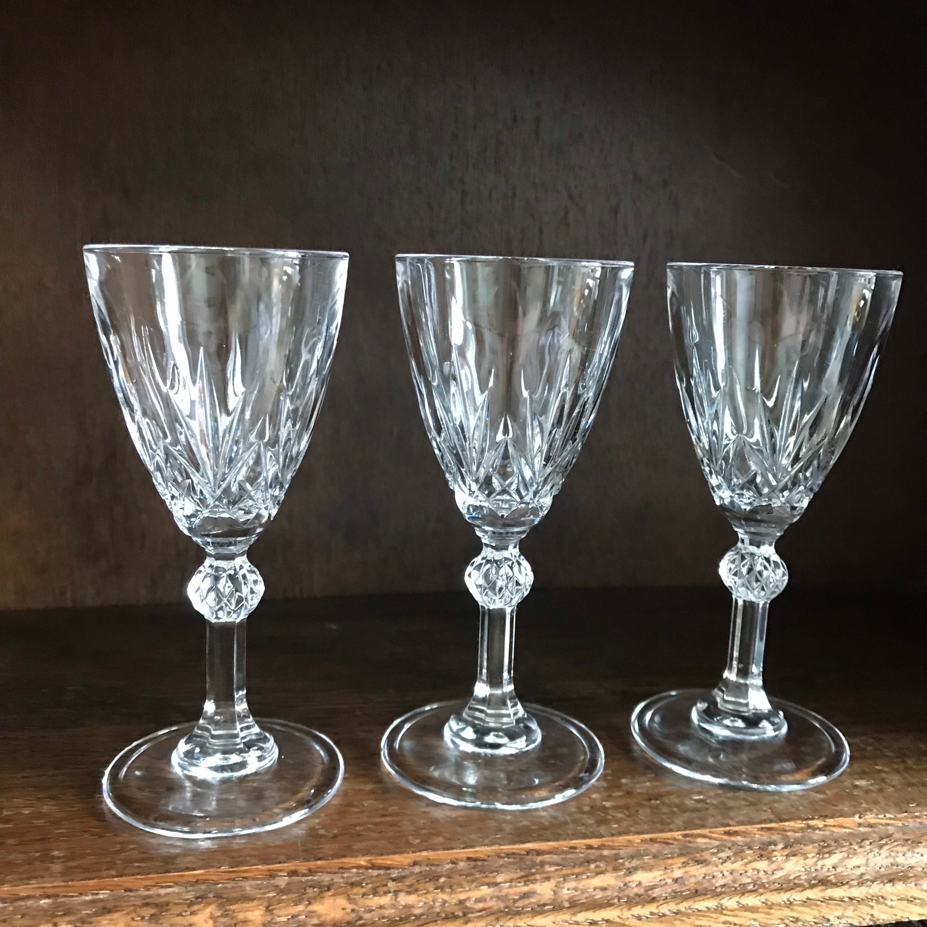 3 x vintage crystal liqueur glasses