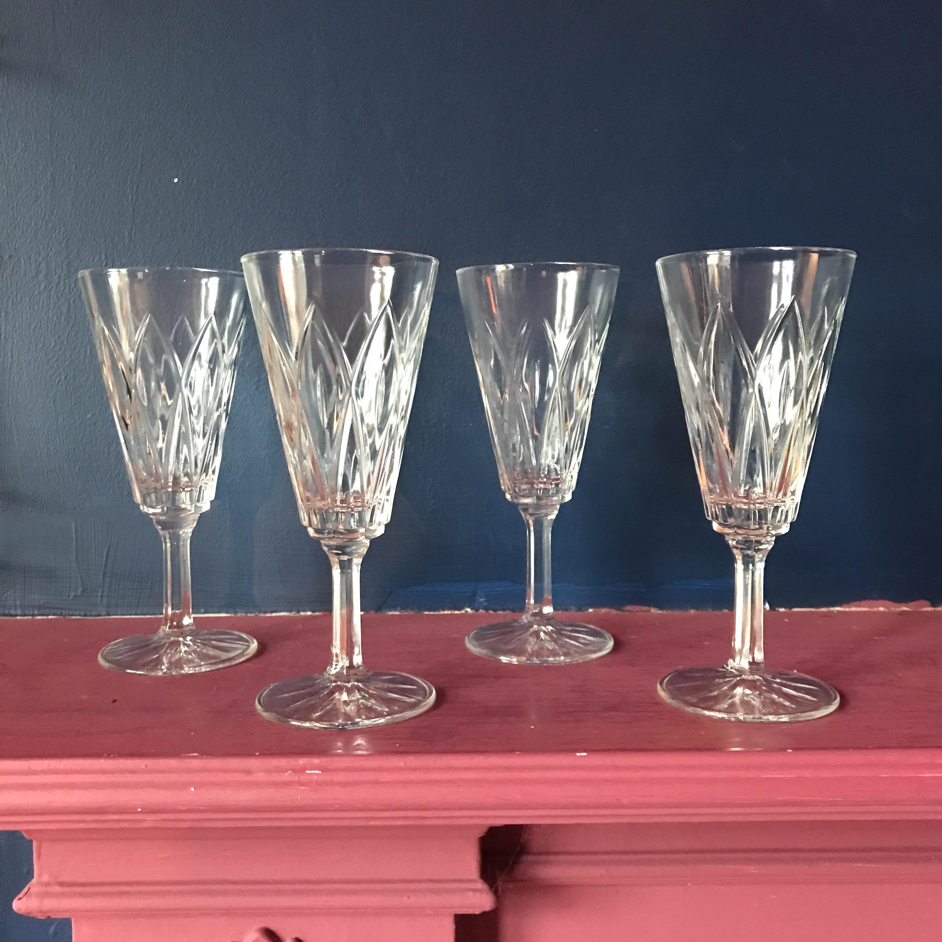 Lot De 4 Verres Vintage Type Béchers - Reims France - Verre Transparent (Très Bon état)