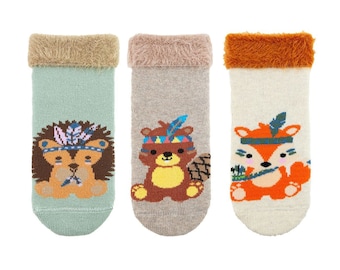 Chaussettes bébé - hérisson-renard- ours-anniversaire - fête - colorées - ABS - chaussettes à bouchons - antidérapantes - chaussettes d'hiver - chaussettes éponge
