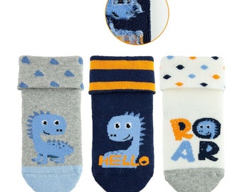Baby socks - dinosaurs - ABS - stopper socks - anti-slip - winter socks - terry socks